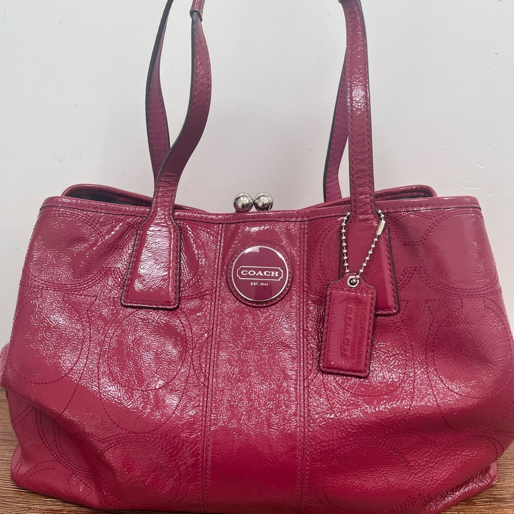 Coach Pink Patent Leather Satchel Bag